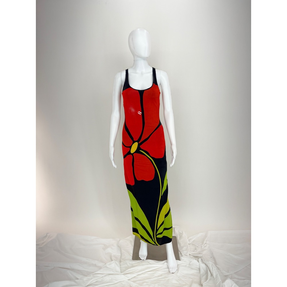 ALA de la CRUZ Camellia Maxi Dress Floral Print Red Black Green Sleeveless small - Picture 3 of 10